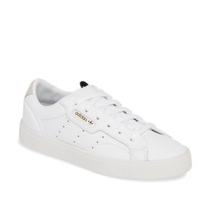 Classic white Adidas sleek leather sneakers size 8